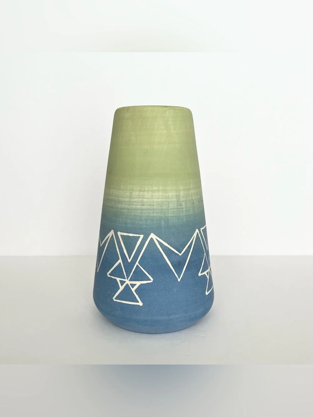 Vintage Handmade by Sioux Indians Pottery Vase Blue Green Ceramic Geometric 6